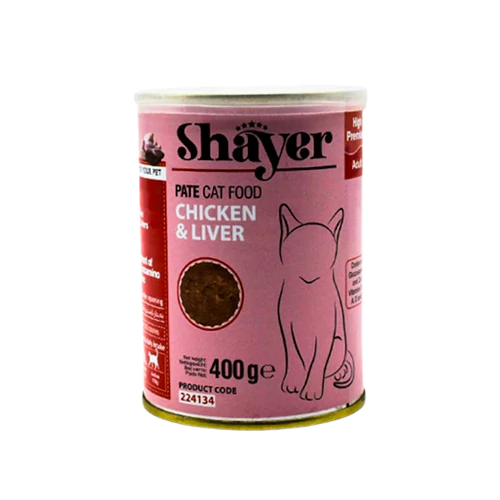 کنسرو پته گربه Shayer با طعم مرغ و جگر وزن ۴۰۰ گرم