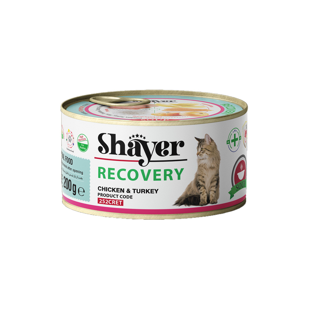 کنسرو ریکاوری گربه Shayer با طعم مرغ و بوقلمون وزن 2۰۰ گرم