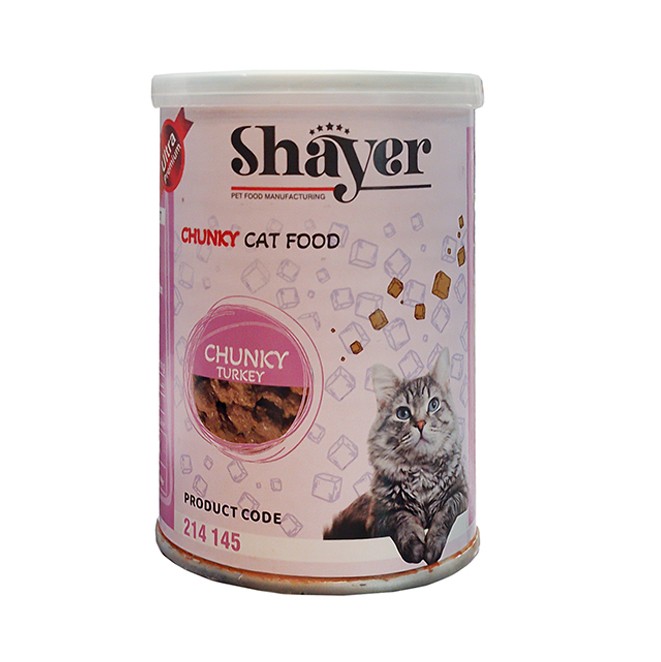 کنسرو گربه Shayer مدل چانک با طعم بوقلمون وزن ۴۰۰ گرم