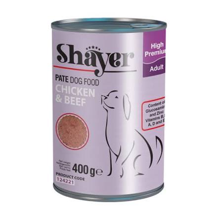 کنسرو پته سگ Shayer با طعم مرغ و گوشت وزن ۴۰۰ گرم