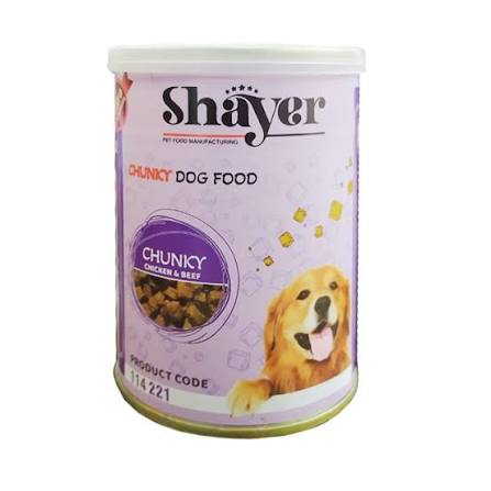 کنسرو سگ Shayer مدل چانک با طعم مرغ وزن و گوشت ۴۰۰ گرم
