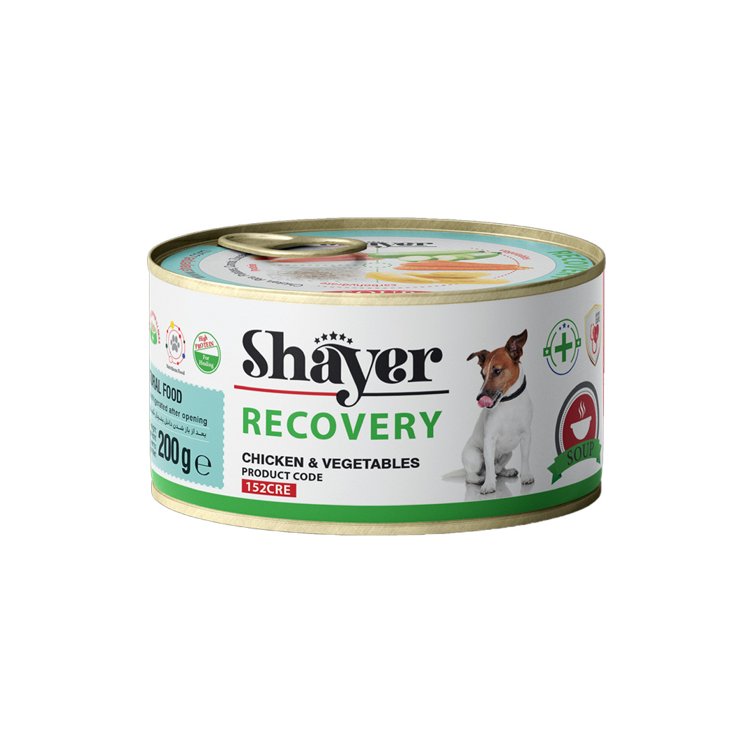 کنسرو ریکاوری سگ Shayer با طعم مرغ و سبزیجات وزن 200 گرم