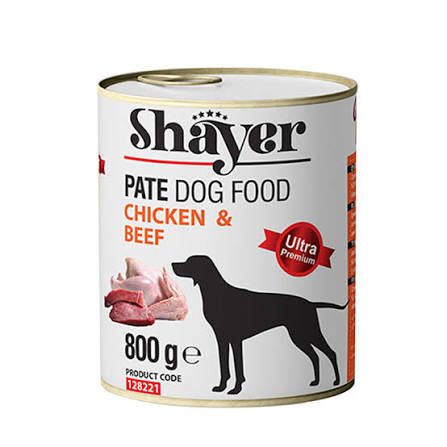 کنسرو پته سگ Shayer با طعم مرغ و گوشت وزن 8۰۰ گرم