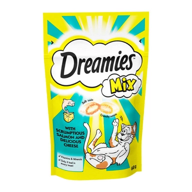غذای تشویقی گربه Dreamies مدل Snack With Salmon And Chese وزن 60 گرم